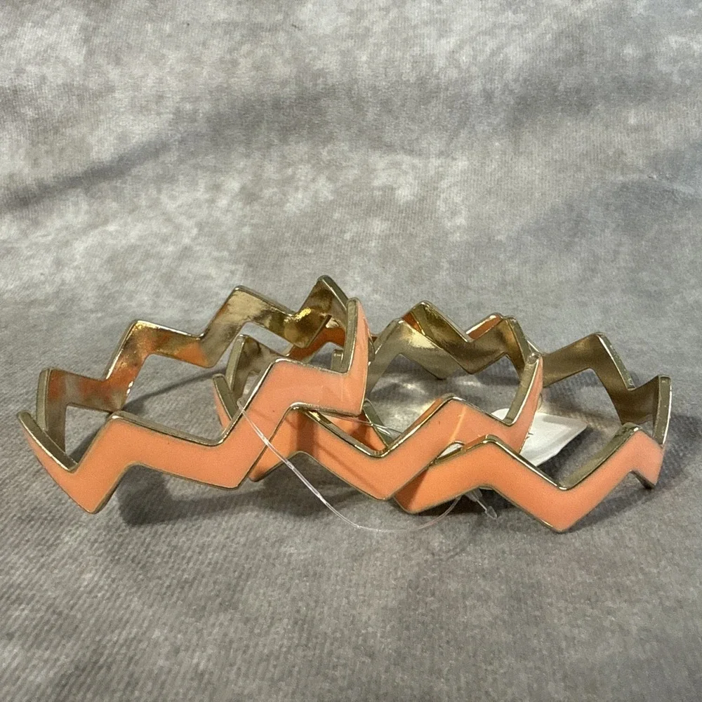 Zigzag Bangle Bracelets Set Of 3 Coral Goldtone